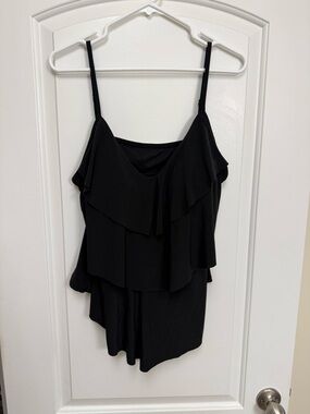 Aqua Green Black Layered Ruffle Swim Cami